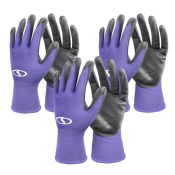 Restored Sun Joe GGNP-S3-PRP Reusable Nitrile-Palm Gloves | Tactile | Washable | One Size Fits Most | Set of 3 (Purple) (Refurbished)
