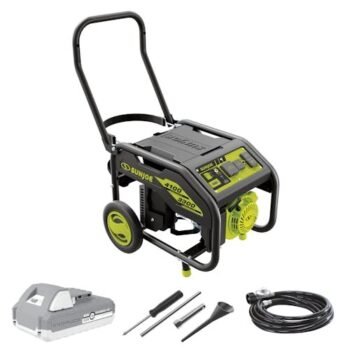 Restored Sun Joe SJG4100LP | Portable Propane Generator | Push-Button Electric + Recoil Start | Power Cooling System | 4100 Starting Watt | 3300 Running Watt | Battery & Charger (Refurbished)
